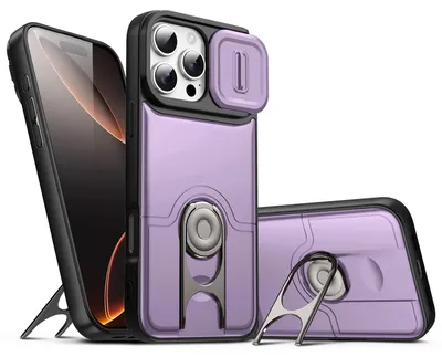 Produktbild von Handyhülle für iPhone 14 Pro mit Dia Kameraschutz und Ringhalter Ständer, Stoßfeste Hybrid Schutzhülle Lila