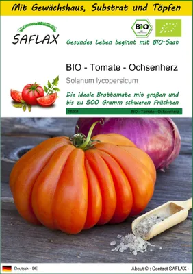 Produktbild von SAFLAX Anzucht Set - BIO - Tomate - Ochsenherz - Solanum lycopersicum - 10 Samen - Mit Mini-Gewächshaus, Anzuchtsubstrat und 2 Töpfen