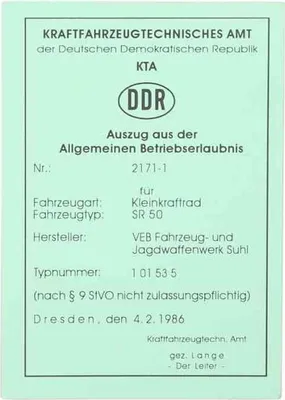 Produktbild von Fahrzeugkarte Simson Sr50 De