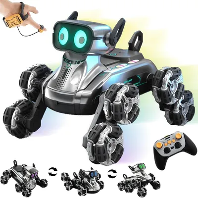 Produktbild von Roboter Hund Ferngesteuert, Roboterhund 8-Rad Stunt Auto mit 360 Grad Drehung & Verwandlung, Hindernisueberwindung, Klettern, Doppel Akku Spielzeug fuer Kinder ab 4-12 Jahren,Silber