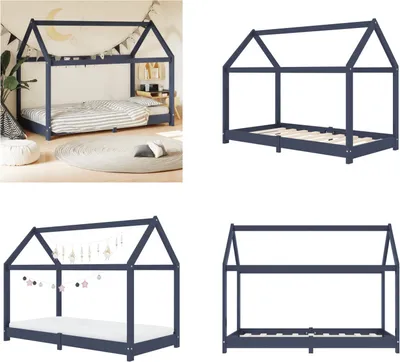 Produktbild von vidaXL Kinder Bettgestell Grau Massivholz Kiefer 80 x 160 cm - Kinder Bettrahmen - Kinder-Bettgestell - Kinder-Bettgestelle - Kinderbett