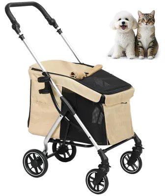 Produktbild von PawHut Hundewagen Hundebuggy klappbar für Hunde & Katzen bis 10 kg Khaki