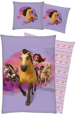 A bedding set featuring characters from Spirit Untamed.