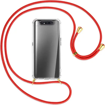 Produktbild von Handykette Backcover-Schutzhülle mit Band (Metall goldfarben) für Samsung Galaxy A80 - rot