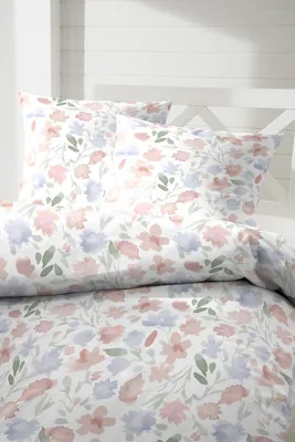 Produktbild von Primera Perkal Bettwäsche 155x220 Blumen Blüten weiß hellblau grün 133043-046