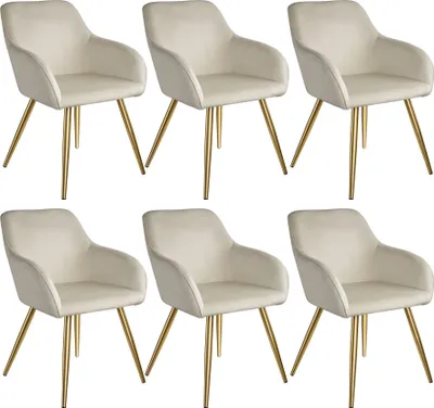 Image de Chaise MARILYN Effet velours style scandinave - crème/or, Lot de 6