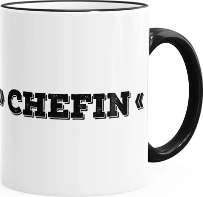 Produktbild von Tasse farbige Kante Chefin glänzend Kaffeetasse Teetasse Keramiktasse MoonWorks® schwarz unisize
