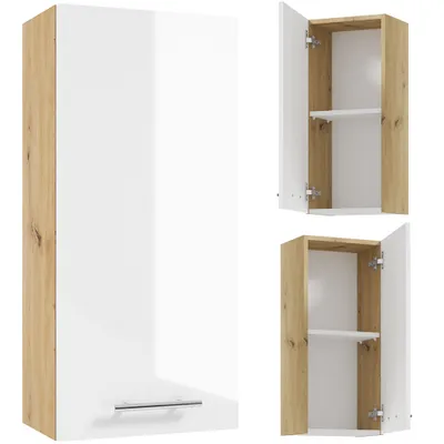 Produktbild von Badezimmer Hängeschrank in Artisan Eiche Nb. mit weiß Hochglanz lackiert SEIA-107, B/H/T ca. 32/70/21 cm