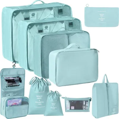Produktbild von Reise-Aufbewahrungstaschen, 10er-Set, digitale Toilettenartikel, Schuhe, Kleidung, Organizer-Tasche, Koffer, blau
