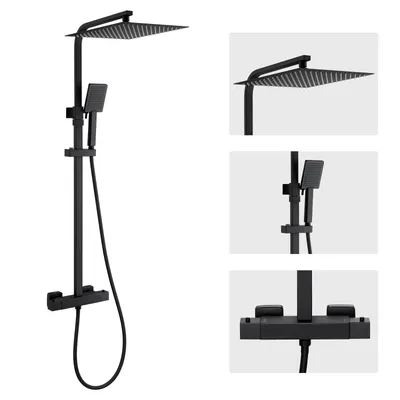 Produktbild von Auralum Duschsystem mit Thermostat Duscharmatur Regendusche Duschset Duschsäule Dusche mit 30X30cm Duschkopf,Höhenverstellbar 80-124cm