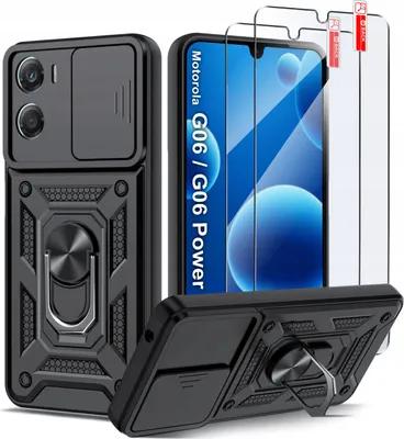 Productafbeelding van Zwarte Pancerne hoesje voor Motorola G06 | G06 Power, versterkt + 2x screenprotector