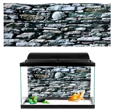 Produktbild von Aquarium Hintergrundbild, 3D-Effekt Steinmauer Poster, Unterwasser Wandtattoo Dekoration PVC Aufkleber (61 * 30 cm)