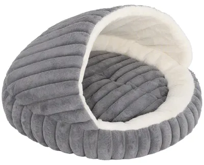 Produktbild von Katzenbett Plüsch Katzenhöhle mit abnehmbarem Kissen, Rutschfester Boden, Waschbar Katzenkorb, für Katzen bis 5 kg, Grau