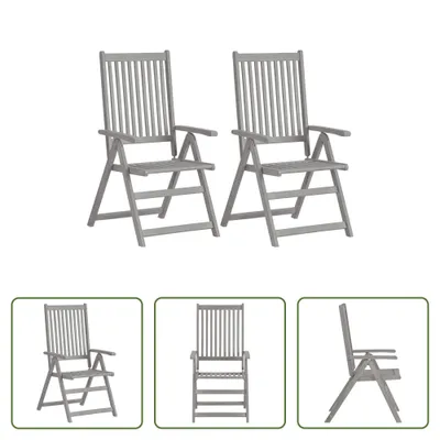 Image de The Living Store Chaises de jardin réglables 2 pcs. Gris Bois massif Acacia