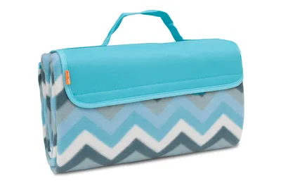 Produktbild von BRUBAKER Picknick Decke Fleece mit wasserfester PEVA Unterseite 150 x 135 cm Türkis Zickzack