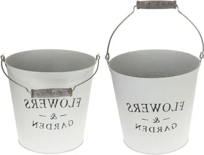 Produktbild von Famanu Pflanzenkübel Set aus 2 - Zink Weiß - 18 cm - Dekoration für Garten und Balkon