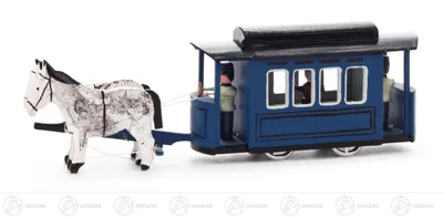 Obrázek produktu pro Miniaturní tramvaj s koňmi Výška cca 4 cm NOVINKA