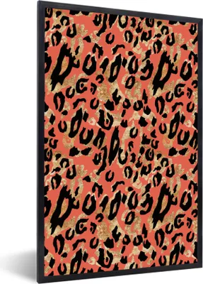Produktbild von MuchoWow® Gerahmtes Poster Pantherdruck - Rosa - Gold 40x60 cm - Poster mit Schwarzem Bilderrahmen Wandposter Rahmen Foto Bilder - Papierdruck - Wandbilder