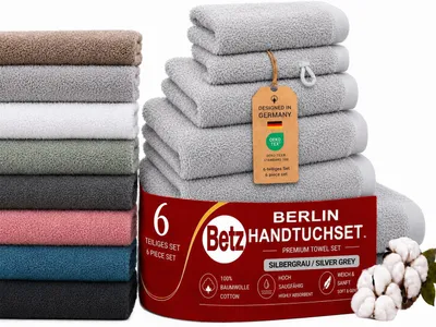 Produktbild von Betz Berlin Handtuch-Set 6-teilig– 100% Baumwolle –®  –Duschtücher, Handtücher, Gästetücher, Seiftuch, Waschhandschuhe- silbergrau