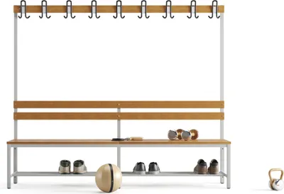 Produktbild von Furni24 Garderobenbank einseitig 200 cm Buche Stahl Grau mit Schuhrost