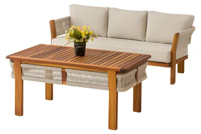 Produktbild von Gartenmöbel Set aus Holz und Textil in Beige modern