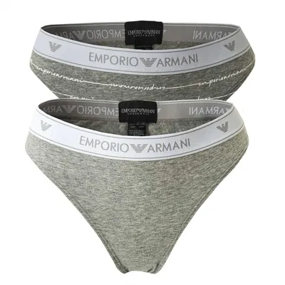 Zdjęcie produktu dla EMPORIO ARMANI Damskie brazylijskie majtki, 2er Pack - Slipy, Logo, Stretch Bawełna Grau S