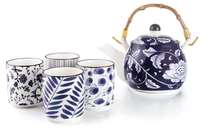 Teekanne 460 ml + 4 Tassen 120 ml, Porzellan, Japan-Stil