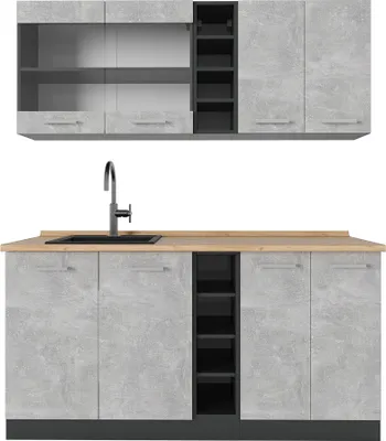 Produktbild von Singleküche Vicco R-Line Beton/Anthrazit 160 cm , AP Eiche, Model 53651