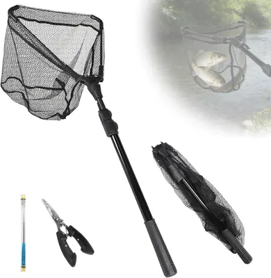 Immagine prodotto di Set da pesca Schepnet - Rete da pesca con manico - Per catturare pesci - Telescopico, regolabile - 170 cm - Nero