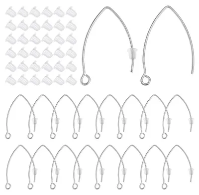 Immagine prodotto di TRANKIELO® - 50 ganci per orecchini a forma di V - acciaio inossidabile - con 80 tappi per orecchini in plastica - per creare facilmente i propri gioielli