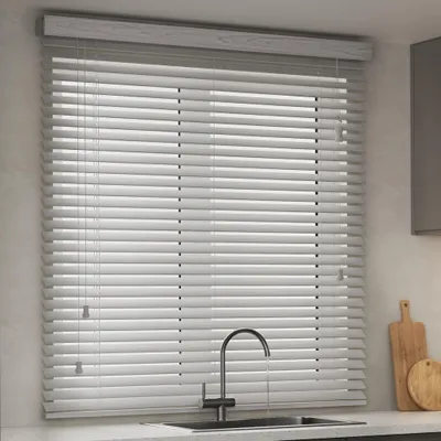 Produktbild von KAYA Jalousie in Holzoptik 35 mm, 140 x 175 cm, multi weiß strukturiert feuchtigkeitsbeständig, kindersicher & langlebig Victoria M.