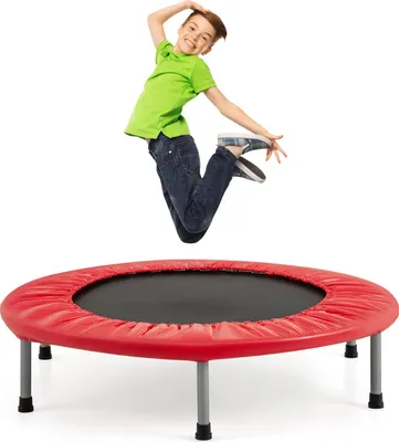 Produktbild von GOPLUS Trampolin Indoor, Ø97cm Fitnesstrampolin bis 150 kg belastbar, Kindertrampolin klappbar mit rutschfesten Füßen, Minitrampolin, Rot
