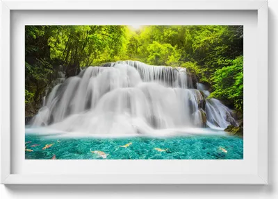Produktbild von Huai Mae Khamin Wasserfall in Thailand– Wandbild mit Rahmen – Gerahmtes Bild  – Wanddekoration – 60x40 cm –  Schwarz Rahmen