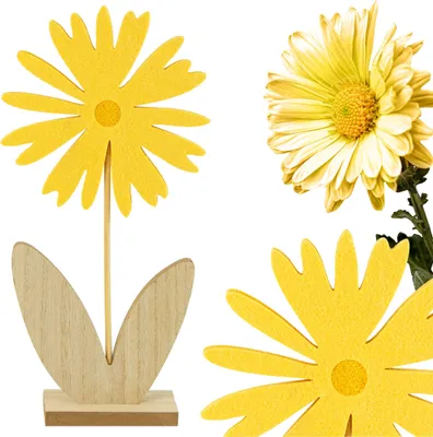 Produktbild von Deko Aufsteller für Ostern und Frühling Niedliche Filz Blumen Osterdeko zum Hinstellen Osterdekoration aus Holz und Filz Gelb