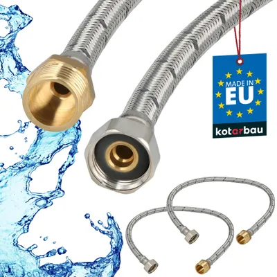 Obrázek produktu pro KOTARBAU® Sada 2 ks ohebné hadice 1/2 palce, vodní hadice 60 cm, vyztužená hadice, vnější závit x vnitřní závit, přípojná hadice, armatury, hadice, vodovodní kohoutek