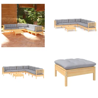 Produktbild von vidaXL 8 tlg. Garten Lounge Set mit Grauen Kissen Kiefer Massivholz - Garten-Lounge-Set - Garten-Lounge-Sets - Gartenmöbel-Set - Gartenmöbel-Sets