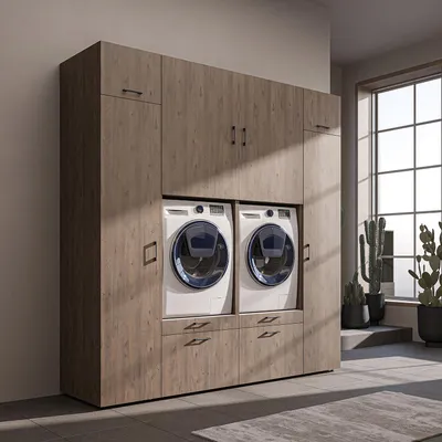Immagine prodotto di Roomart SERIE 2: mobile doppio per lavatrice, larghezza 224 cm, rovere