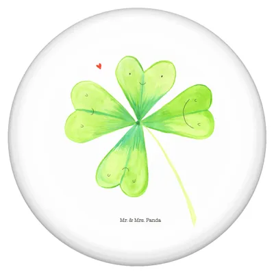 Produktbild von Mr. & Mrs. Panda Button Blume Kleeblatt - Weiß - Geschenk, Plakette, Glücksbringer, Neuanfang, Blumen, Motivation, Badge, Sprüche, Anstecker, Pin, Glück, Umzug