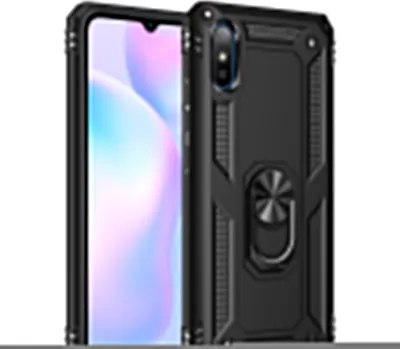 Image de Etui de protection pour Xiaomi Redmi 9A, étui de protection double couche, testé militairement, avec support d'anneau pour Xiaomi Redmi 9A noir