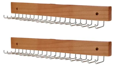 Produktbild von Wandhalterung aus Holz für Krawatten und Gürtel, 2 Stück mit 20 Haken, drehbarer Organizer für platzsparende Aufbewahrung im Kleiderschrank und Badezimmer