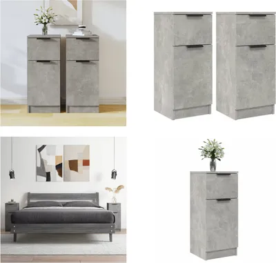 Produktbild von vidaXL Sideboards 2 Stk. Betongrau 30x30x70 cm Holzwerkstoff - Sideboard - Sideboards - Schrank - Anrichte