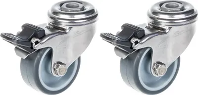 Obrázok produktu pre 50 mm 2" kolieska z nehrdzavejúcej ocele, sivá guma, otočné s brzdou, 80 kg, sada 2 ks