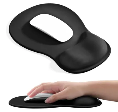 Image de Tapis de souris avec repose-poignet, ergonomique, gel rafraîchissant, antidérapant, noir, 26x19 cm