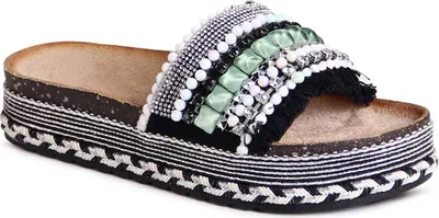 Produktbild von topschuhe24 2999 Damen XXL Plateau Pantoletten Glitzer Sandalen, Farbe:Schwarz, Größe:37 EU