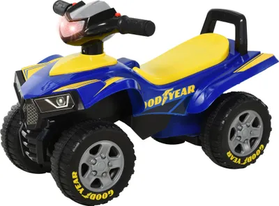 Image de HOMCOM Porteur Enfants Quad 18-36 Mois dim. 60L x 31l x 42H cm Effets Lumineux et sonore Bleu Jaune