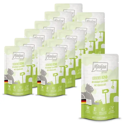 Produktbild von MjAMjAM Quetschie leckeres Rind an gedämpftem Kürbis, Adult, jede Rasse, Rind, Kürbis, 125 g, Getreidefrei
