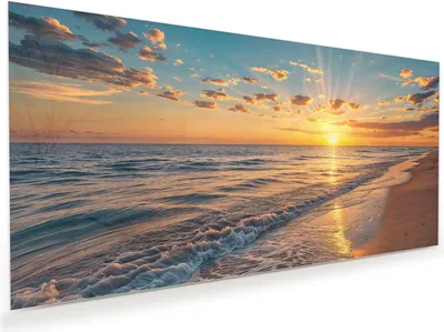 Produktbild von Glasbild 100x50cm in XXL für Wohnzimmer, Schlafzimmer Motiv Sonnenaufgang Meer