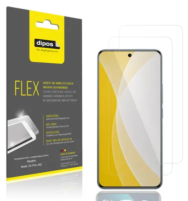 Produktbild von 2x Schutzfolie für Redmi Note 15 Pro 4G Folie, 100% Displayabdeckung, dipos Flex