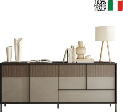 Produktbild von Modernes Wohnzimmer Sideboard Holz 4 Türen 1 Schublade 206x40x86cm Adhele - Beige