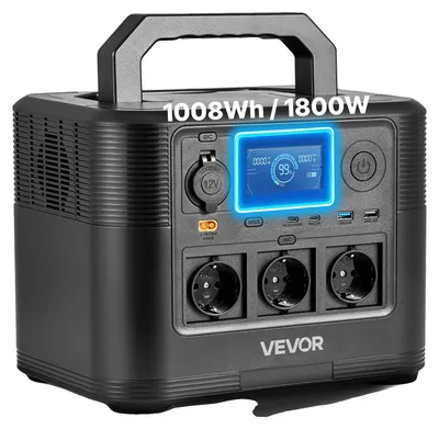 Immagine prodotto di Stazione di ricarica portatile VEVOR, generatore solare da 1800 W, batteria di riserva LiFePO4 da 1008 Wh con 8 uscite per emergenze domestiche, campeggio all'aperto e viaggi in camper (pannello solare NON incluso)